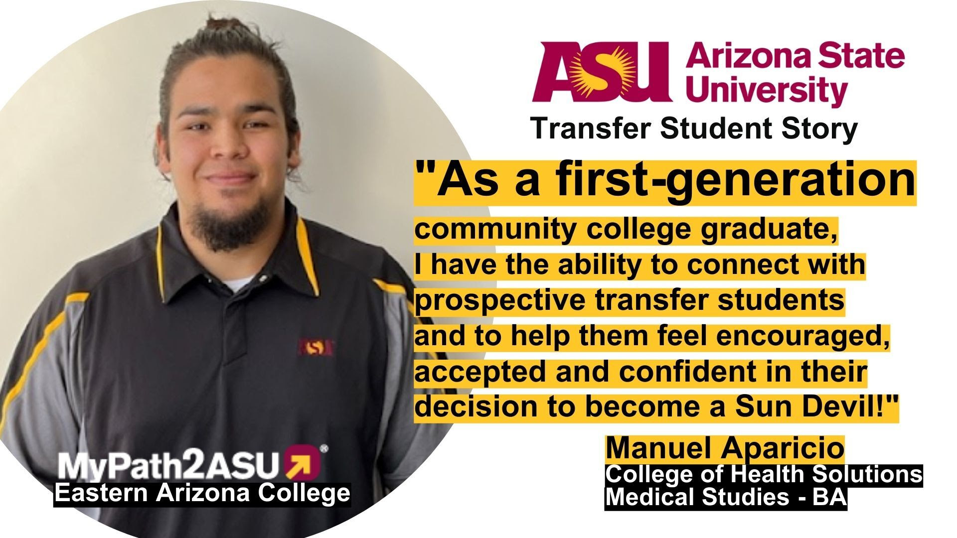 ASU transfer student Manuel Aparicio with a quote